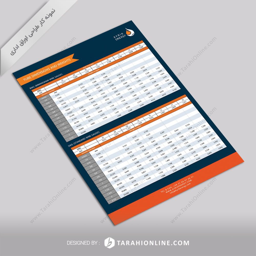 طراحی اوراق اداری آیریک انرژی - جدول مختصات